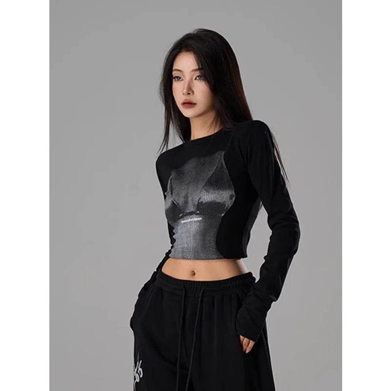 Y2K Damen-T-Shirt in Unifarben