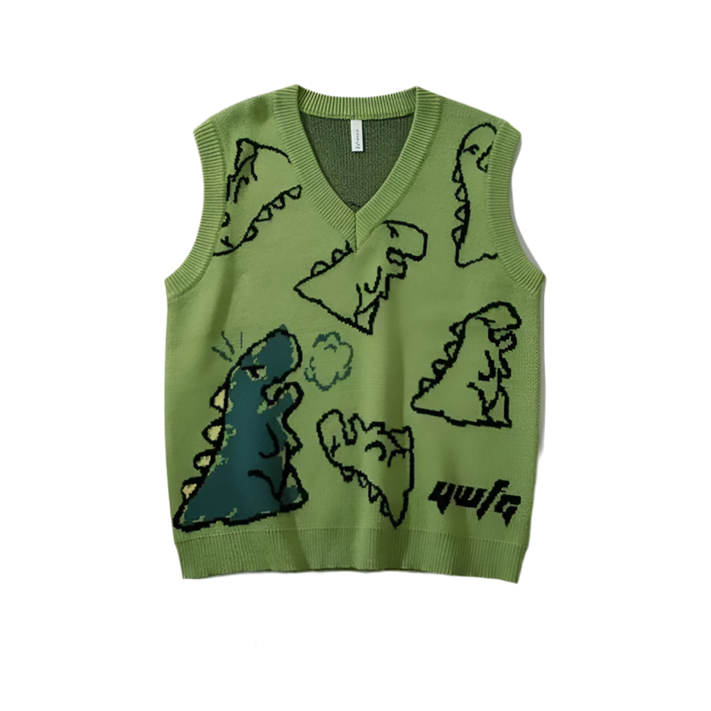 Loose Dinosaur Graffiti Knitted Vests