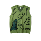 Loose Dinosaur Graffiti Knitted Vests