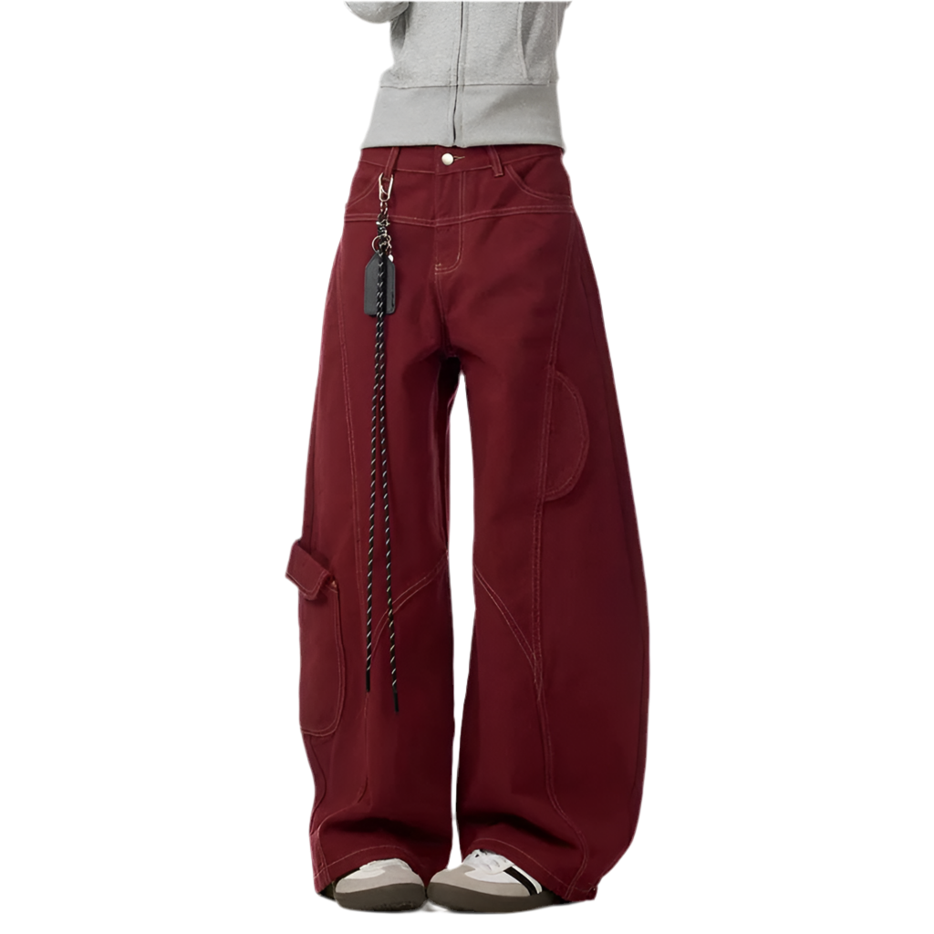 Y2k Vintage Red High-Waisted Wide-Leg Jeans