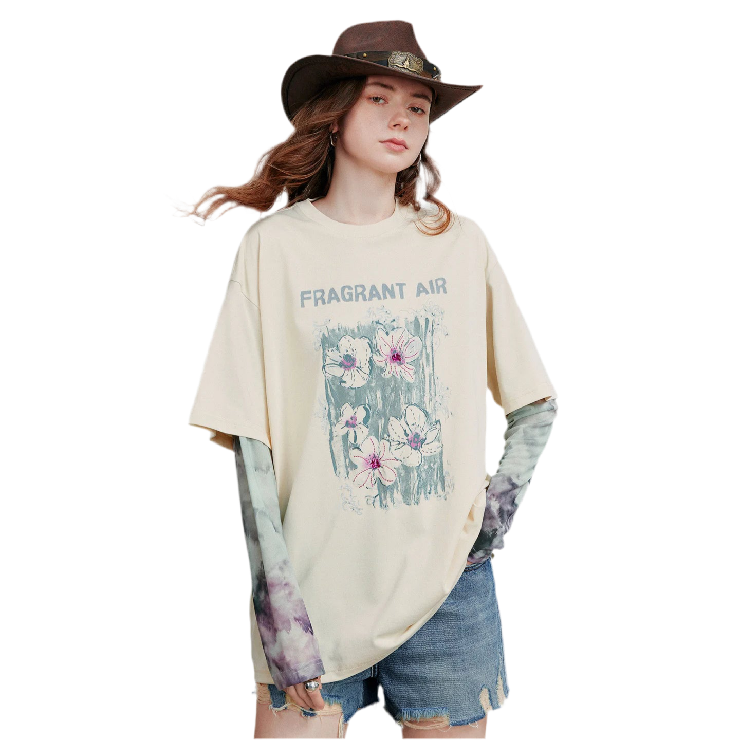 Long Sleeve Splicing Bead Floral Sweatshirt