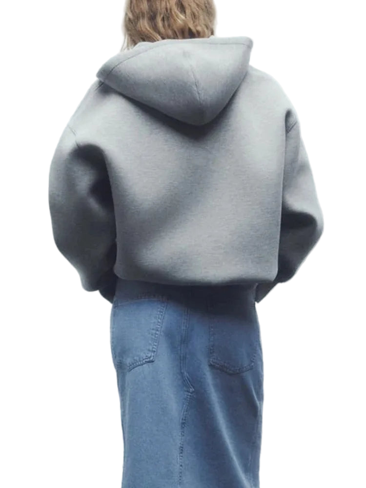 Upgrade your casual wardrobe with this oversized grey zip-up hoodie, featuring a relaxed drop-shoulder fit and ultra-soft fabric for effortless everyday style.