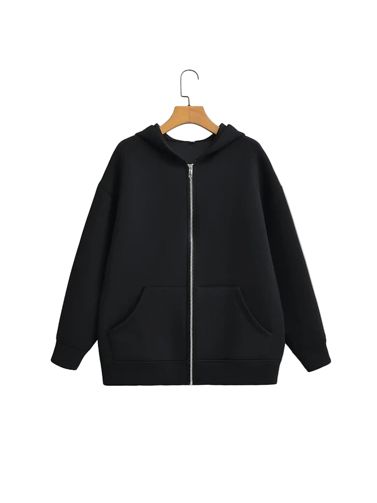 Upgrade your casual wardrobe with this oversized grey zip-up hoodie, featuring a relaxed drop-shoulder fit and ultra-soft fabric for effortless everyday style.