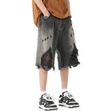 Black Baggy Ripped Denim Shorts