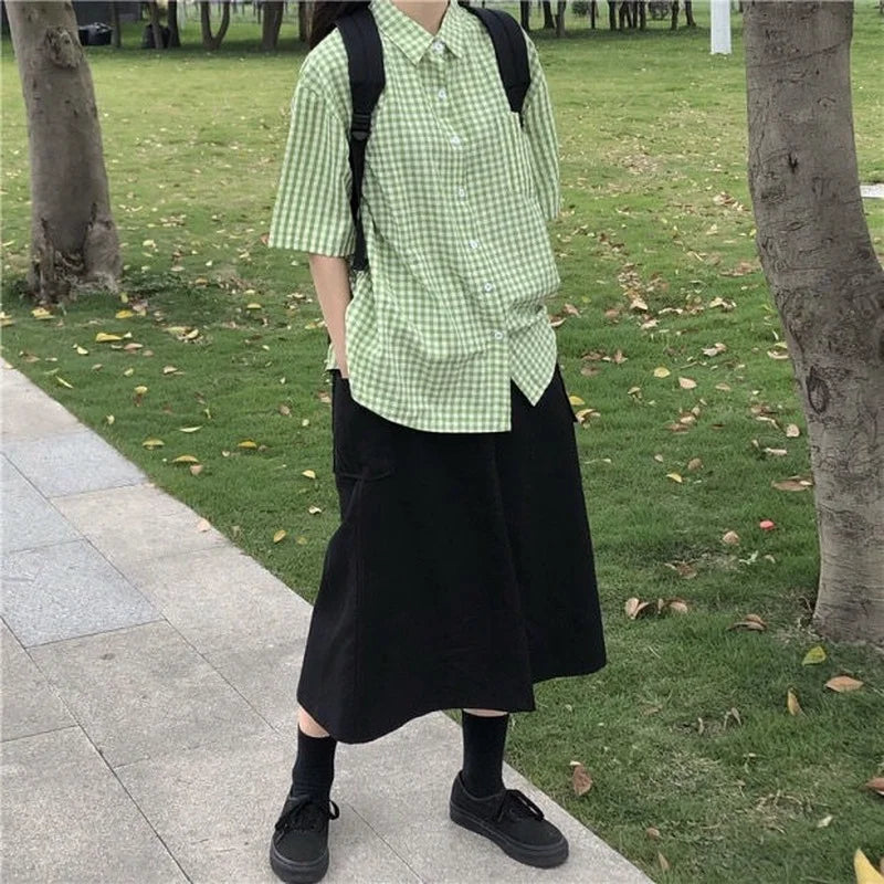 Chemise à carreaux preppy pour femme, style minimaliste chic