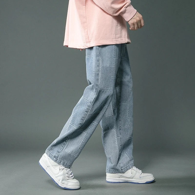 빈티지 기하학적 패치워크 힙합 청바지