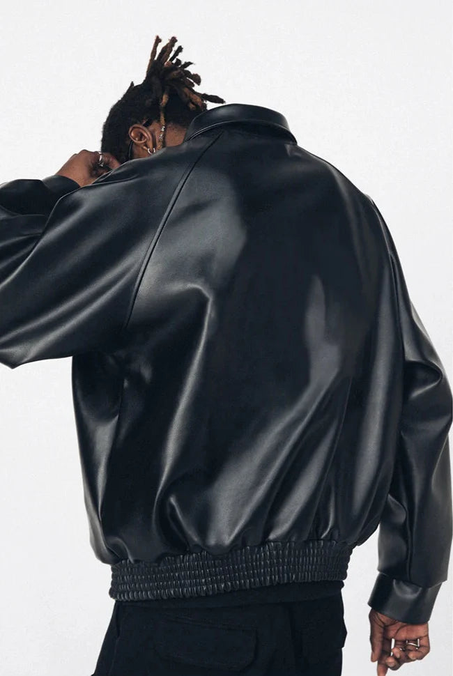 Streetwear Oversized Black Pu Leather Jacket