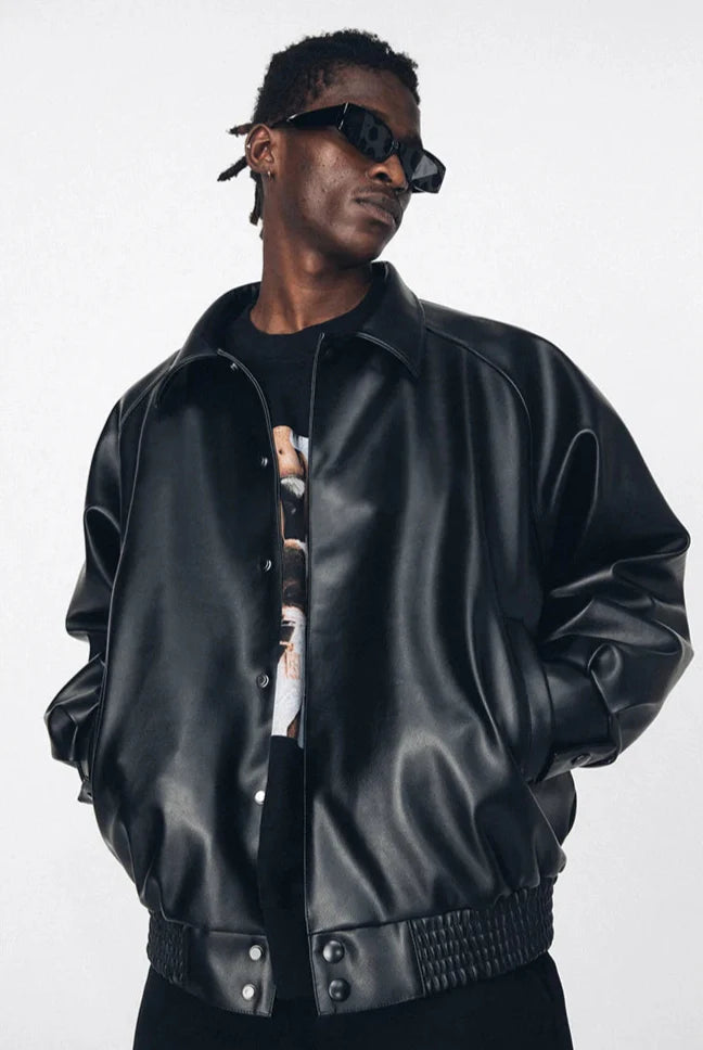 Streetwear Oversized Black Pu Leather Jacket