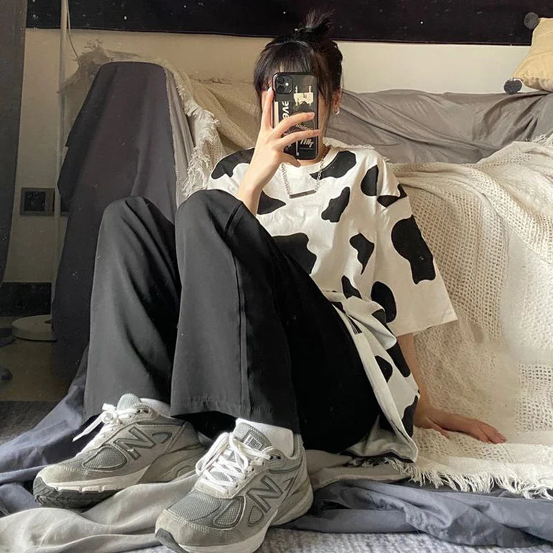 Wild Cartoon Print Oversized Round T-Shirt