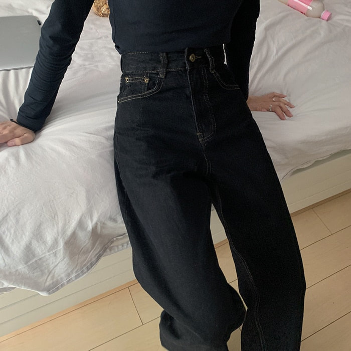 빈티지 하이웨이스트 블랙 데님 진