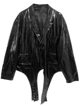 Veste rétro élégante en cuir verni noir