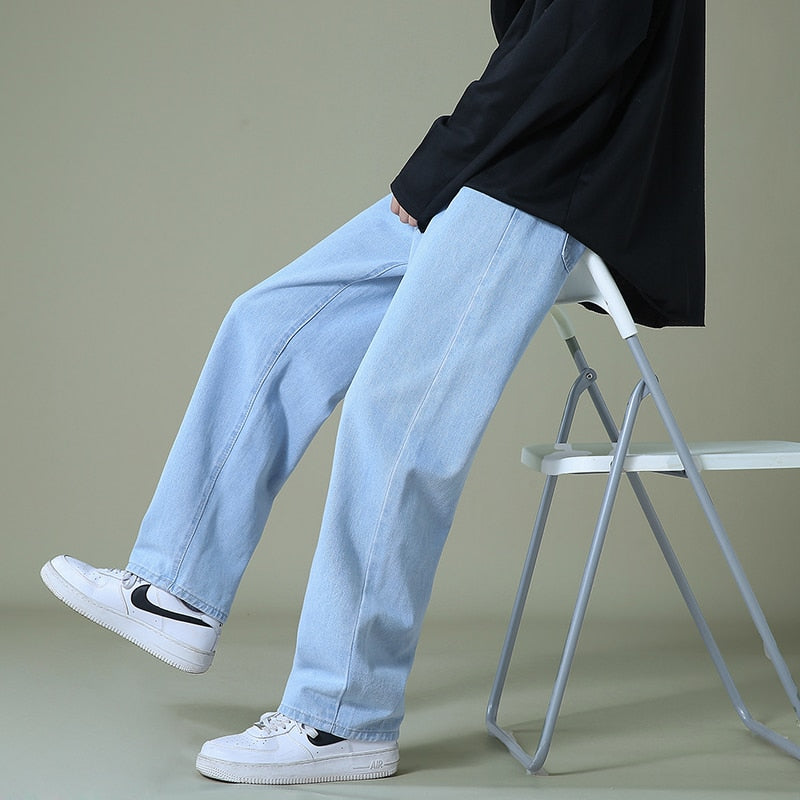 와이드 레그 배기 데님 팬츠