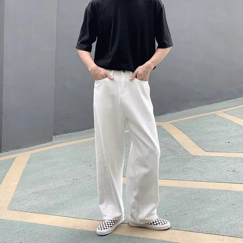 루즈 핏 화이트 데님 진
