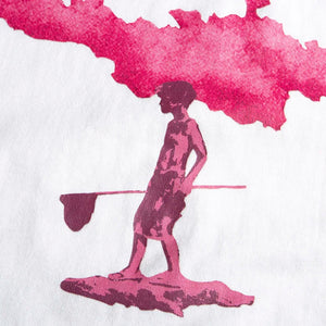 Silhouette of a person with a paddle against a pink watercolor background