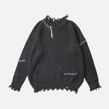 オーバーサイズ ダメージ タートルネックニット