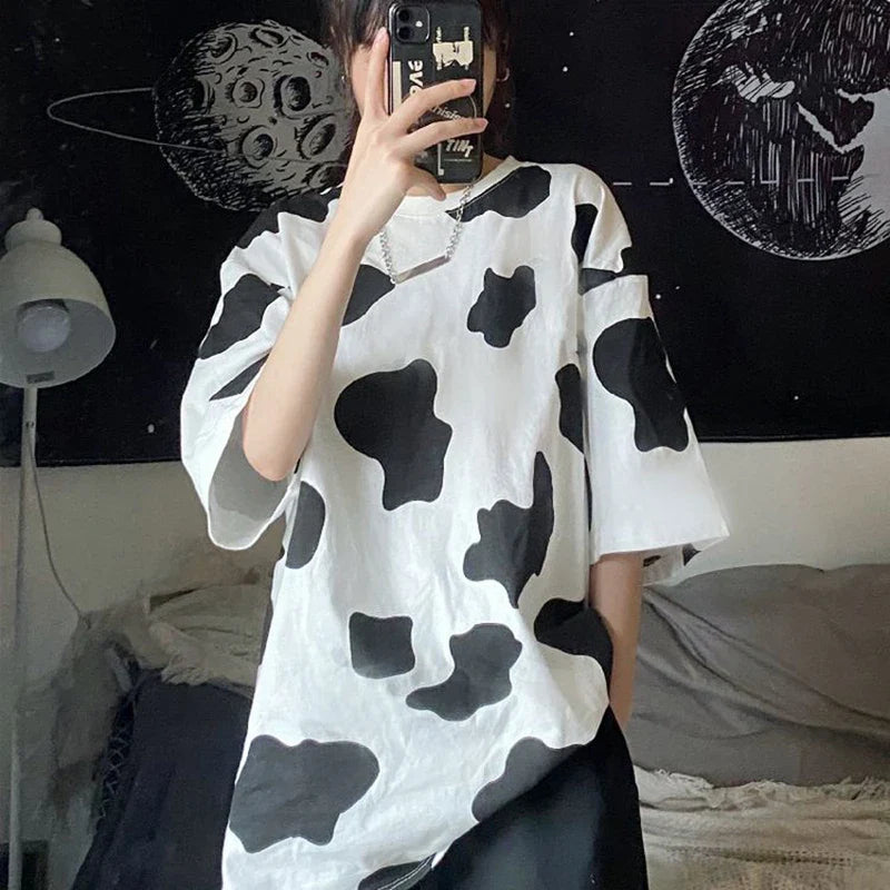 Wild Cartoon Print Oversized Round T-Shirt