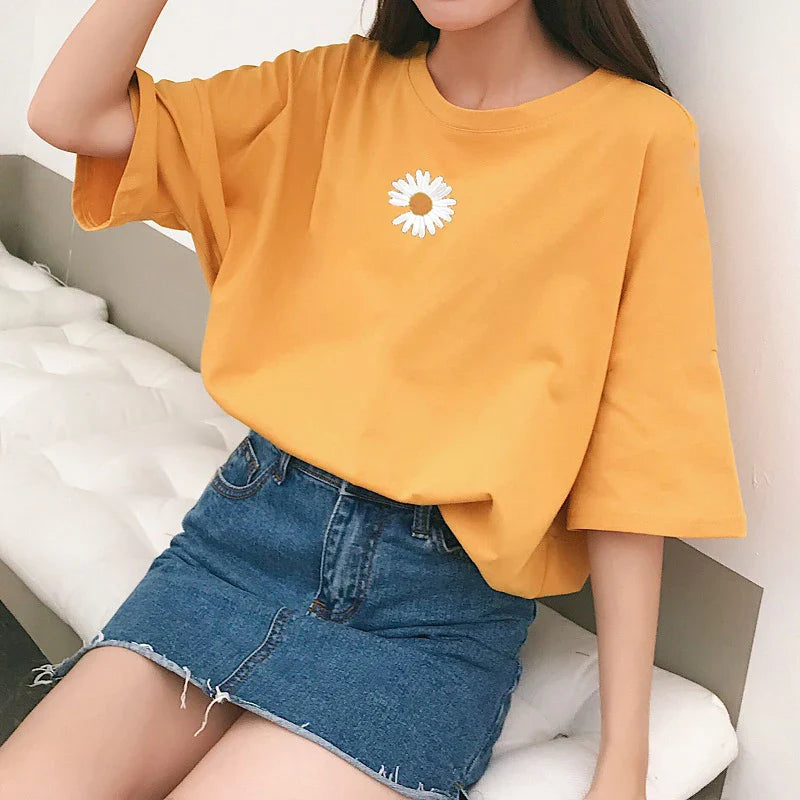 에스테틱 코티지코어 데이지 크롭 티