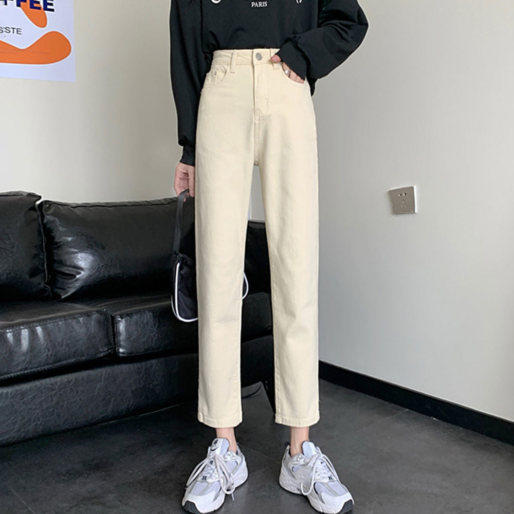 Vintage-Jeans aus Denim, einfarbig, mit hohem Bund