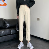 Vintage-Jeans aus Denim, einfarbig, mit hohem Bund