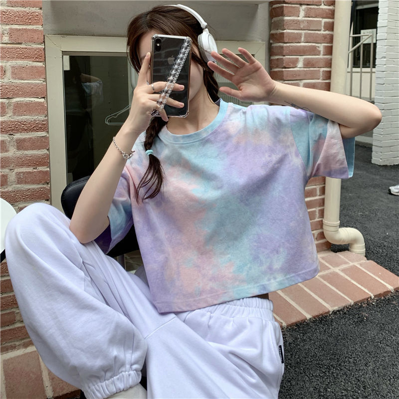 Haut court oversize tie-dye coloré