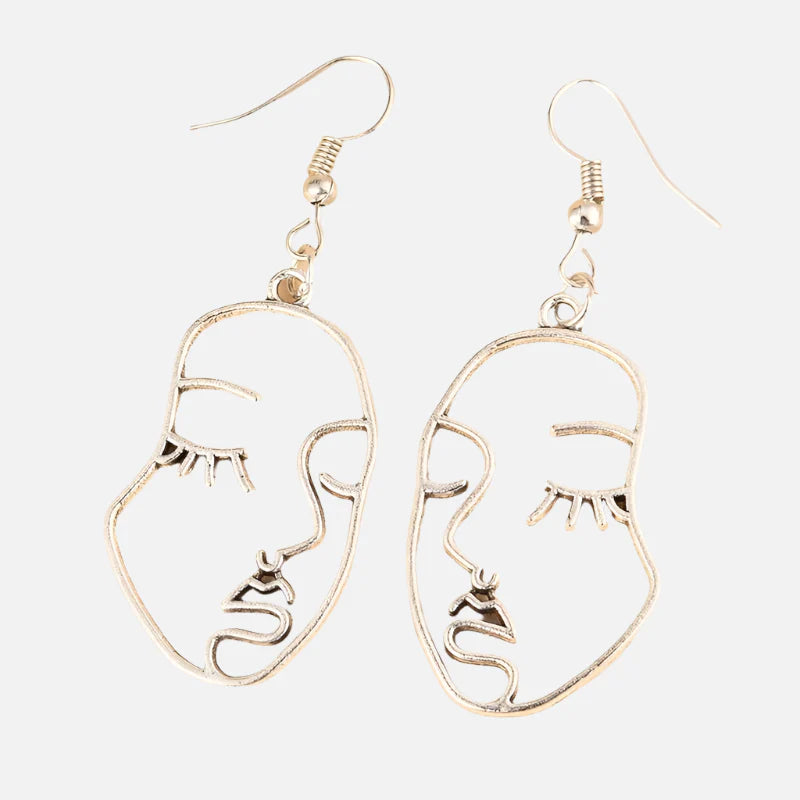 Gold Abstract Hollow Out Face Earrings