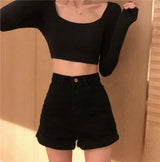 Retro-Chic-Jeansshorts mit hohem Bund