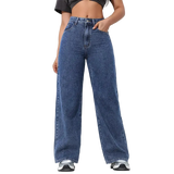 Person wearing blue jeans against a white background