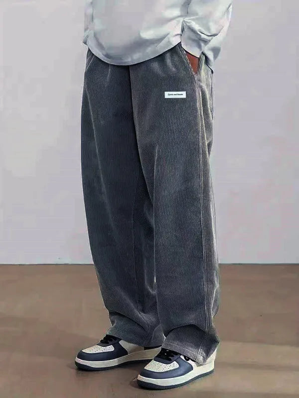 Loose Corduroy Straight Leg Pants , Loose corduroy straight-leg pants featuring a soft textured feel