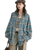 Style yourself in this oversized blue plaid flannel shirt, designed with a relaxed drop-shoulder fit for the perfect grunge-inspired streetwear aesthetic.