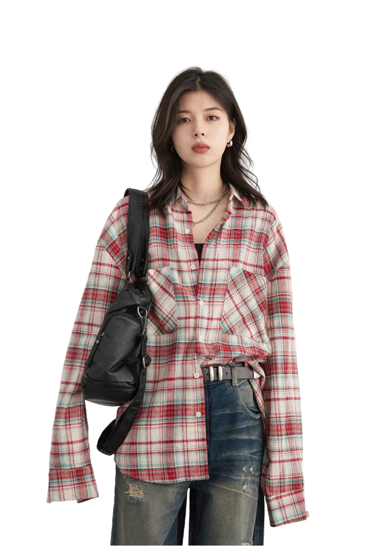 Style yourself in this oversized blue plaid flannel shirt, designed with a relaxed drop-shoulder fit for the perfect grunge-inspired streetwear aesthetic.