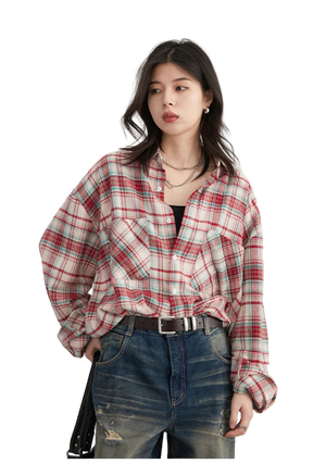 Style yourself in this oversized blue plaid flannel shirt, designed with a relaxed drop-shoulder fit for the perfect grunge-inspired streetwear aesthetic.