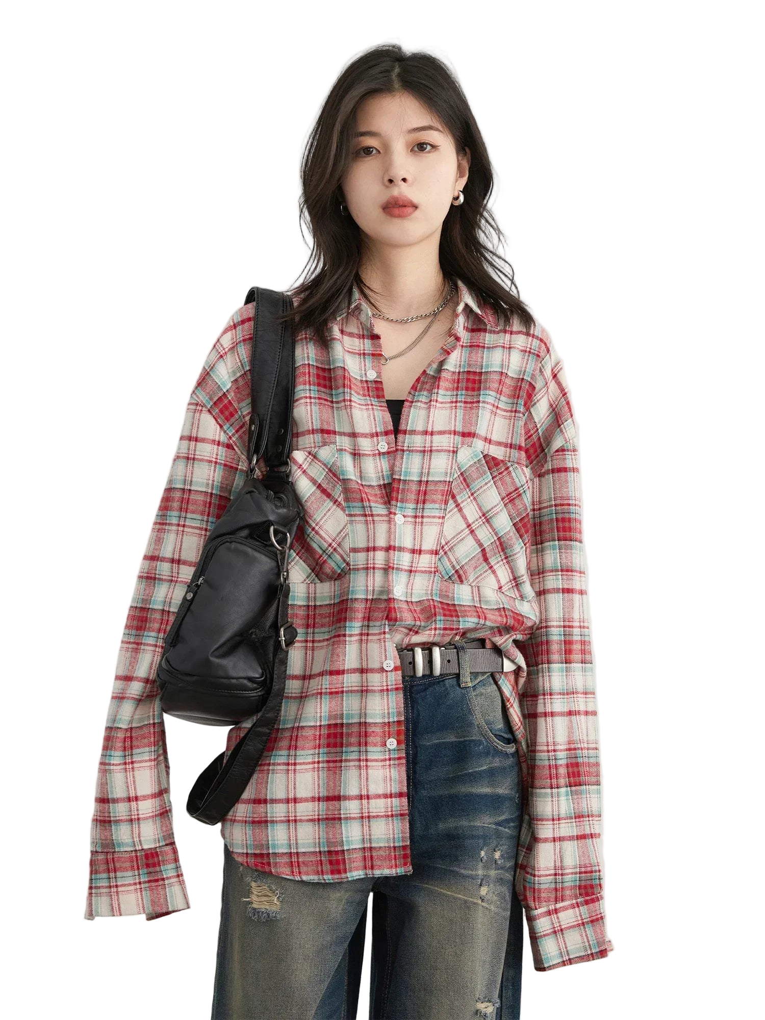 Style yourself in this oversized blue plaid flannel shirt, designed with a relaxed drop-shoulder fit for the perfect grunge-inspired streetwear aesthetic.