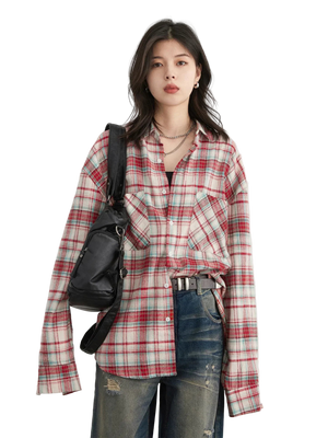 Style yourself in this oversized blue plaid flannel shirt, designed with a relaxed drop-shoulder fit for the perfect grunge-inspired streetwear aesthetic.