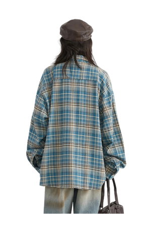 Style yourself in this oversized blue plaid flannel shirt, designed with a relaxed drop-shoulder fit for the perfect grunge-inspired streetwear aesthetic.