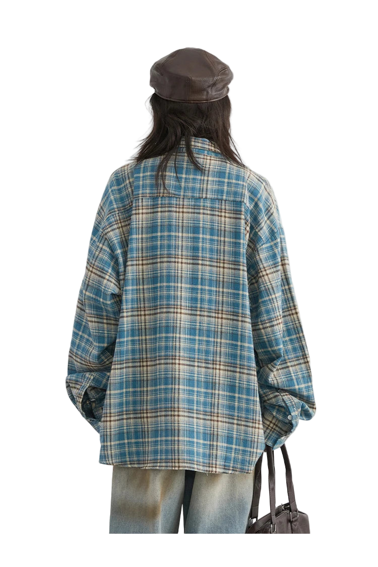 Style yourself in this oversized blue plaid flannel shirt, designed with a relaxed drop-shoulder fit for the perfect grunge-inspired streetwear aesthetic.