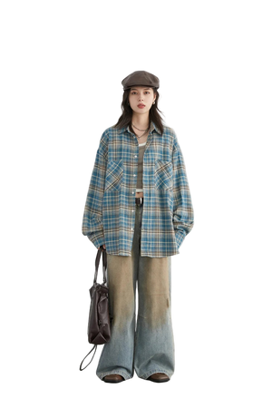 Style yourself in this oversized blue plaid flannel shirt, designed with a relaxed drop-shoulder fit for the perfect grunge-inspired streetwear aesthetic.