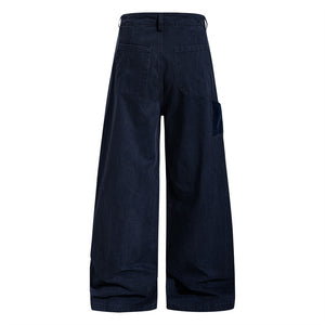 Navy blue wide-leg pants on a white background