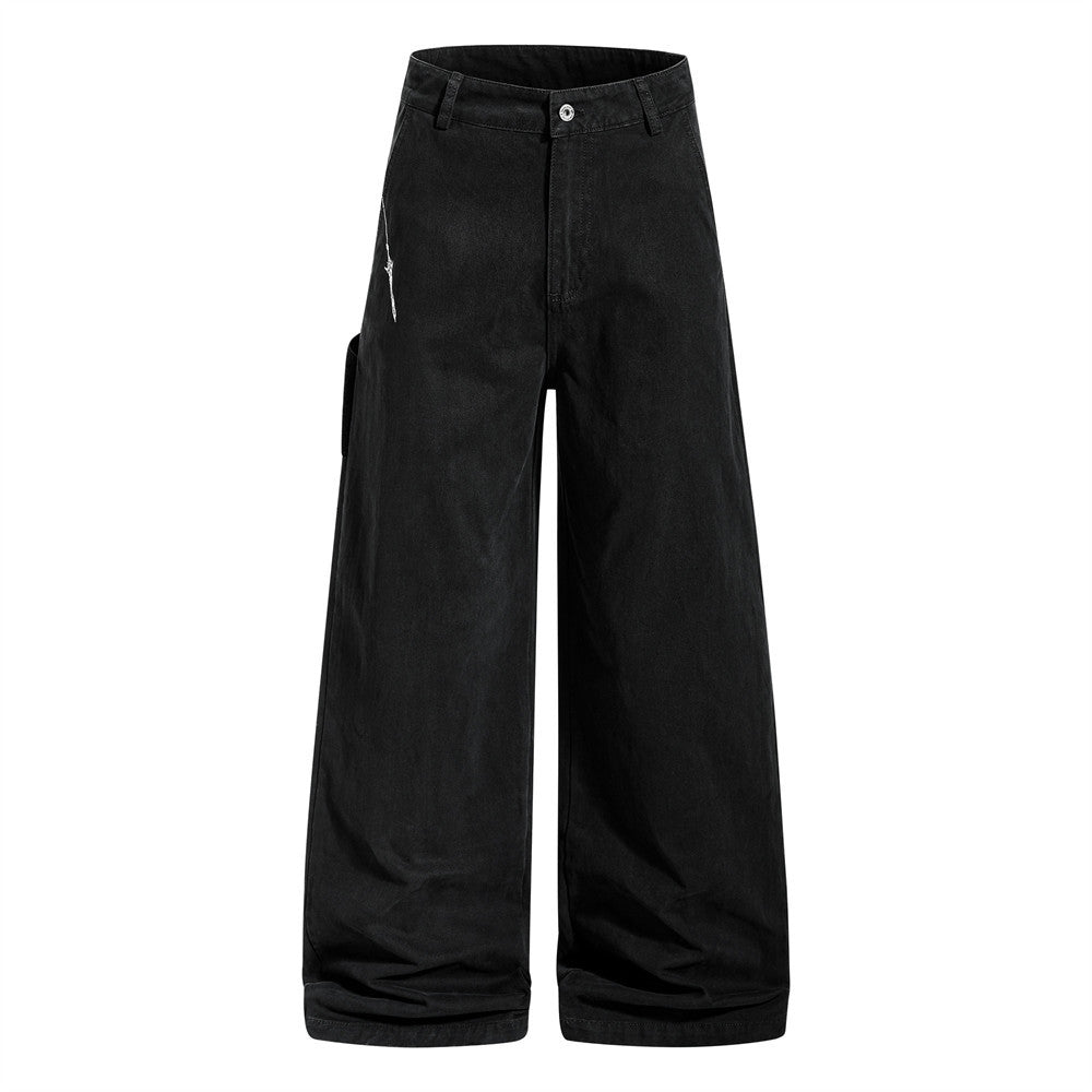 Black wide-leg pants on a white background