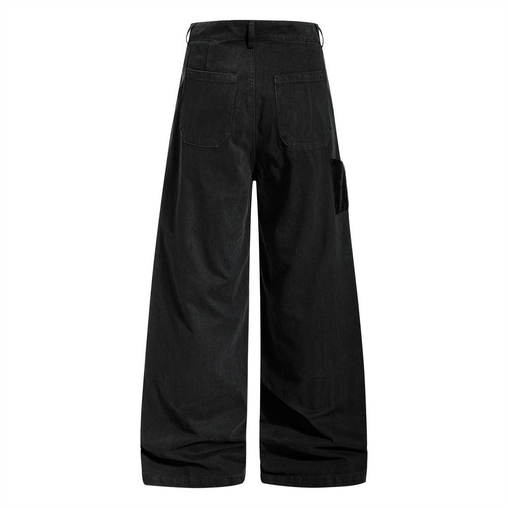 Black wide-leg pants on a white background