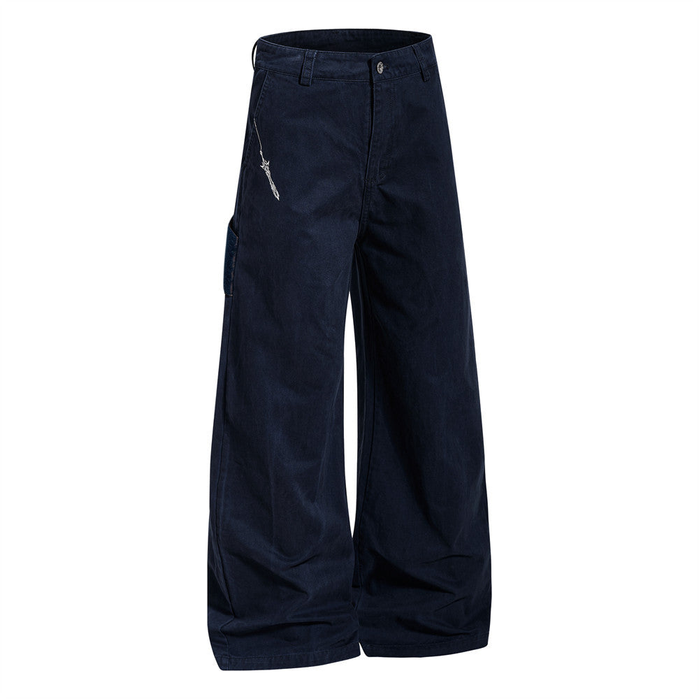 Navy blue wide-leg pants on a white background
