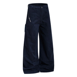 Navy blue wide-leg pants on a white background