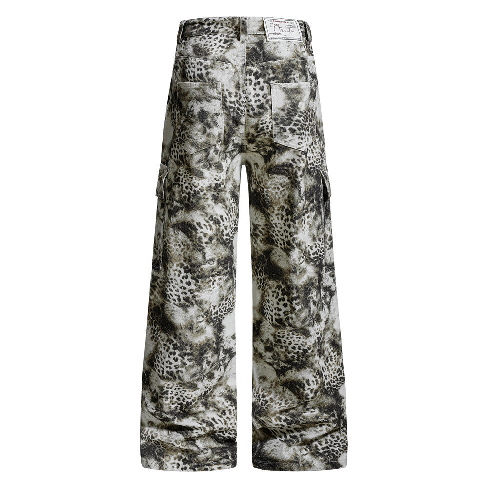 Leopard print pants on a white background