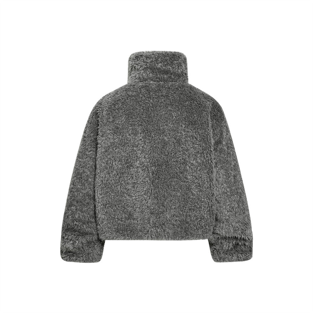 Gray fleece jacket on a white background