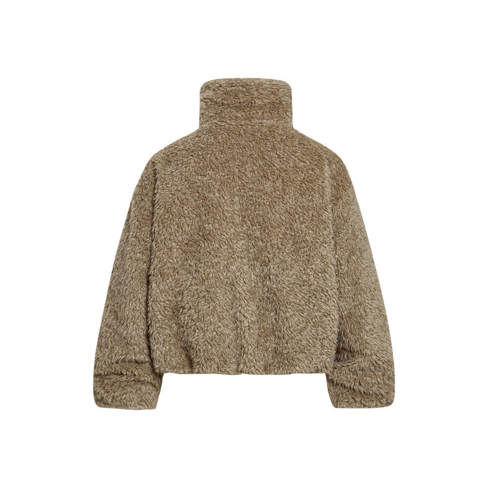 Brown fuzzy jacket on a white background