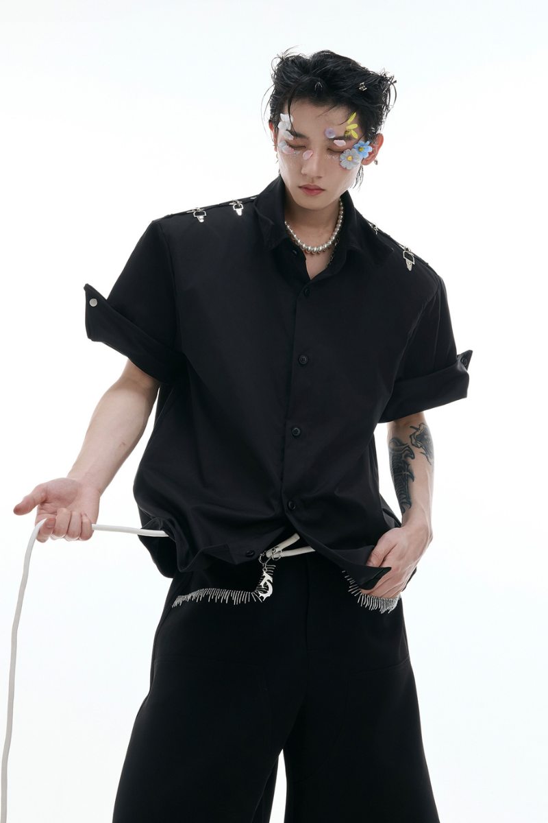 Metal Buckle Deconstructed Shirt