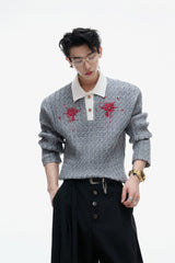 Paillettenkragen, taillierter Strickpullover 