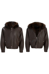 Wattierte Bikerjacke mit Pelzkapuze 
