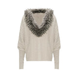 Frost Collar Slouchy Cable Knit Sweater