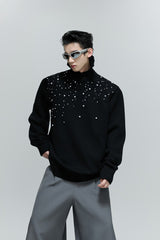 Perlenverzierter Zopfstrickpullover 