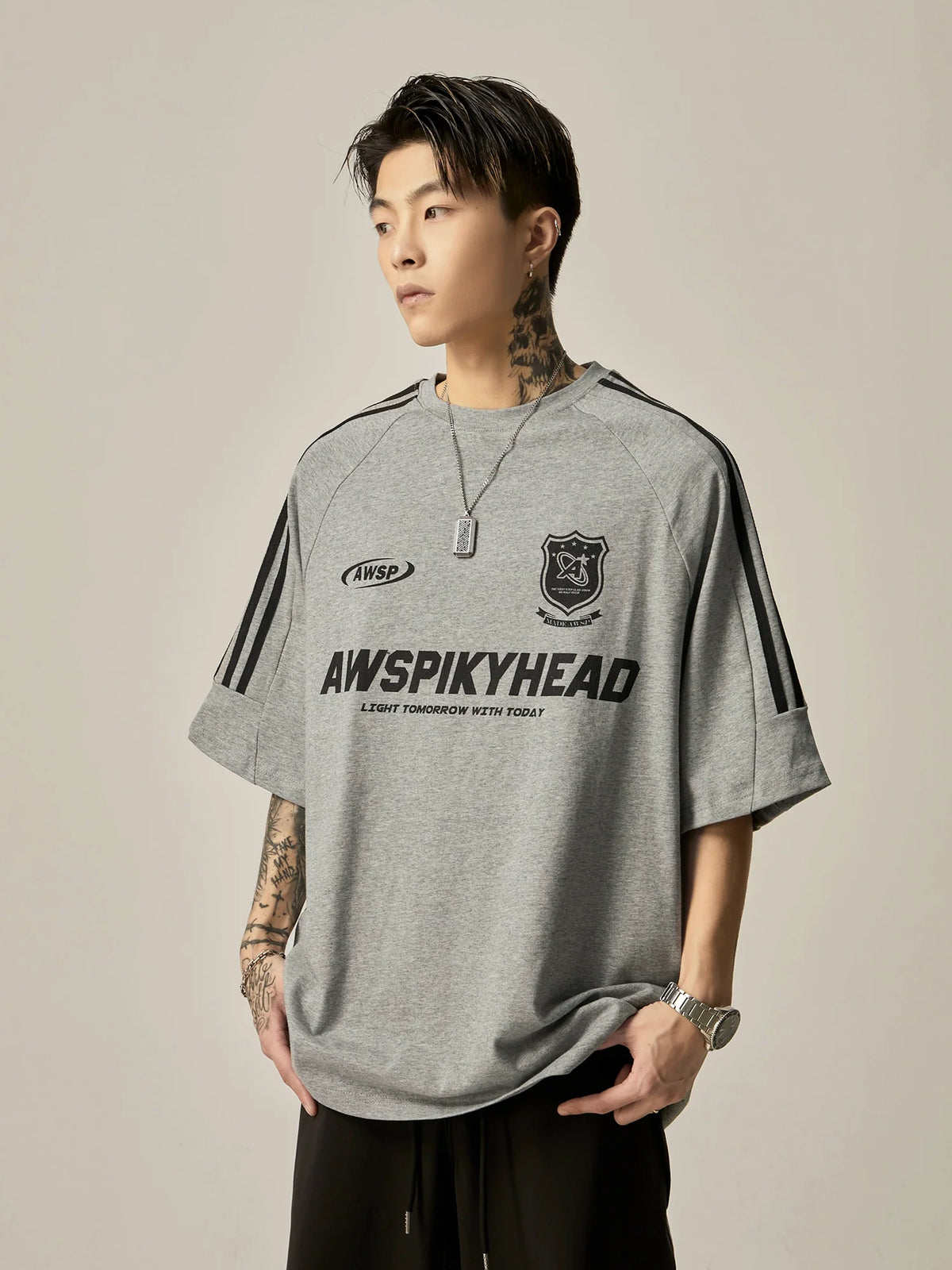 Oversized Grey Athletic Logo T-Shirt